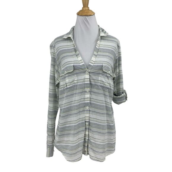 Columbia Shirt Womens M Medium Multi Striped Tab Sleeve Button Up Outdoor Top - Picture 1 of 13